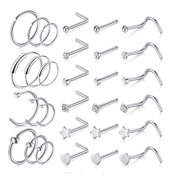 Anillos de aro para la nariz, anillos de nariz de acero inoxidable, pendientes en forma de L, tornillo para nariz, tragus, cartílago, hélice, pendientes de aro, piercing de nariz, joyería para mujer, juego de pendientes de aro de acero inoxidable, joyería perforada Rojo Verde
