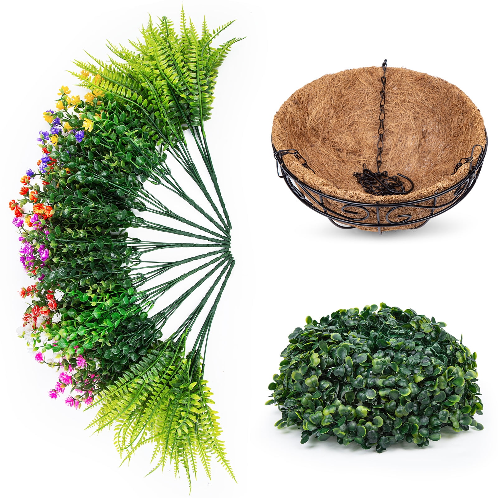 Scidweet Artificial Hanging Flowers with Basket, 12 Pcs Outdoors Fake Plants with Coconut Lining Basket Spring Summer Decoration for Home Garden Decor, Mixcolor