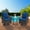 Brown rattan blue cushion, variant on 3 Pieces Outdoor Swivel Rocker Chair Set, Outdoor Swivel Glider Rocker, Outdoor Rocking Chair Set with Glass Top Table and Thick Cushions, for Backyard, Balcony, Patio, Porch, Pool