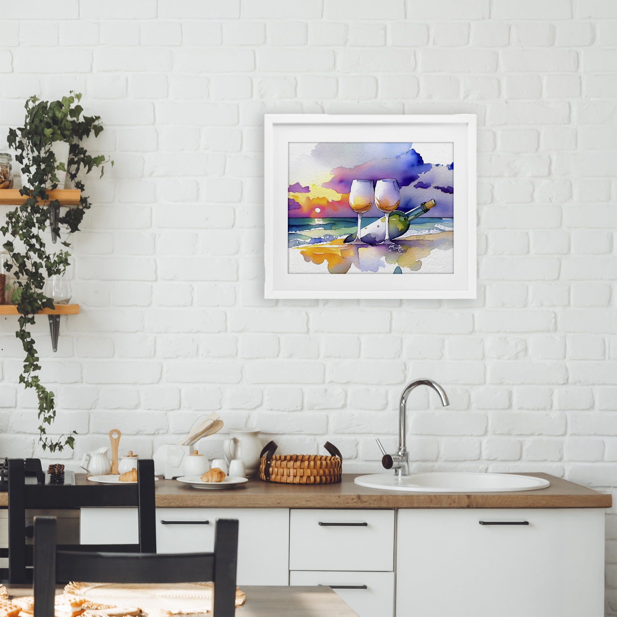 Stupell Industries Coastal Cheers with Wine White Framed Print Under Glass, design by Shelly Craig