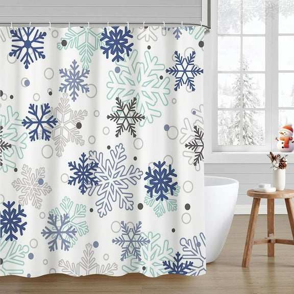 Winter Waterproof Shower Curtains for Bathroom Blue Snowflake Shower Curtain Christmas Bathroom Decor Winter Holiday Washable Durable Fabric Bathroom Curtains 54"W x 78"L (Pack of 1)