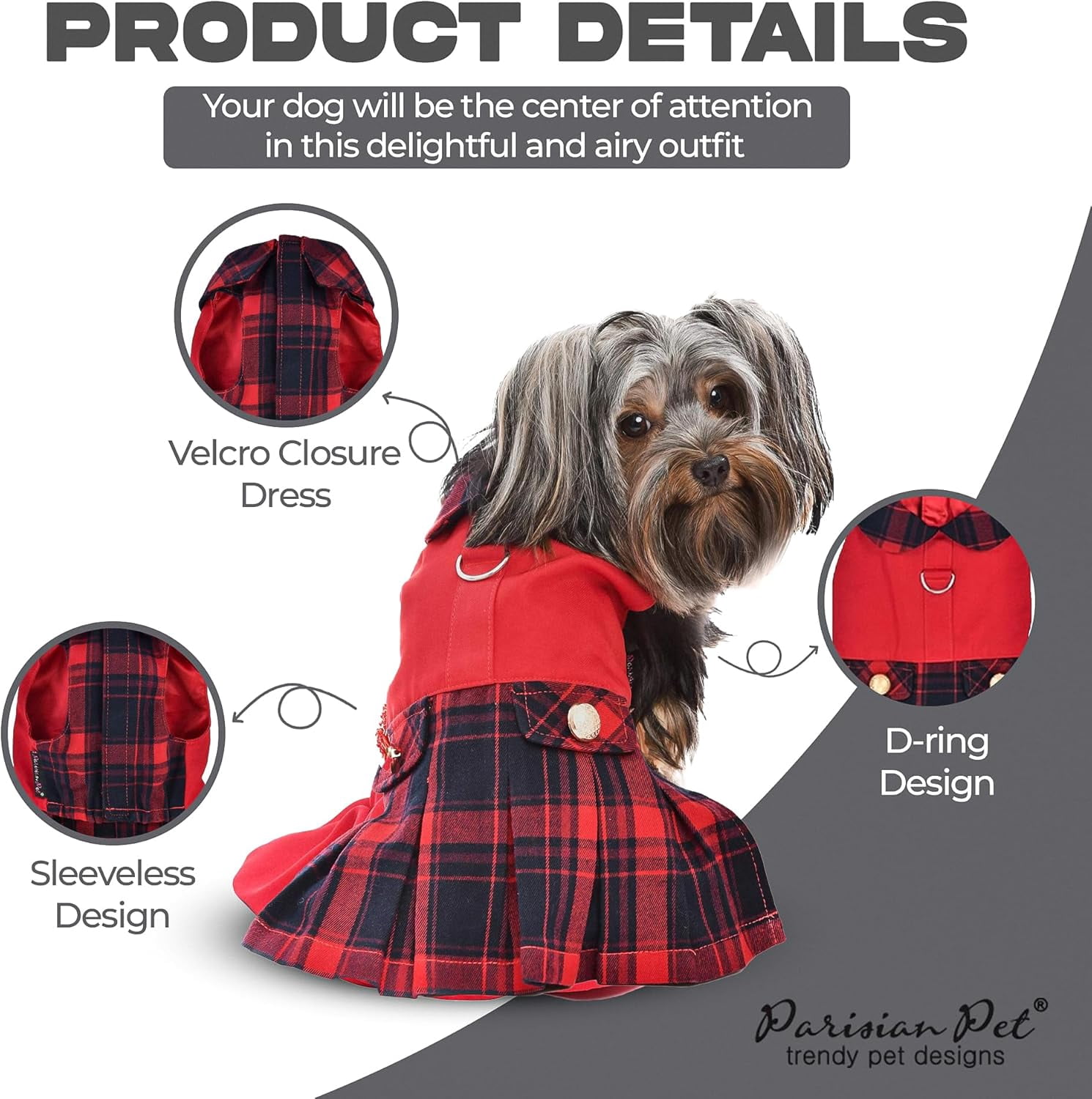 Parisian Pet Dog Dress - Scottish Red Dog Christmas Outfit - Stylish Dog Wedding Clothes - lightweight Party Puppy Dress - Dog Dresses for Large Dogs Girl - All Sizes Available - XL