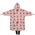 thumbnail image 2 of Oversized Wearable Blanket Hoodie,Pink Cow Strawberry Pattern Sherpa Blanket Hoodie with Super Pockets,Super Warm Fuzzy Pullover for Women & Men, 2 of 6