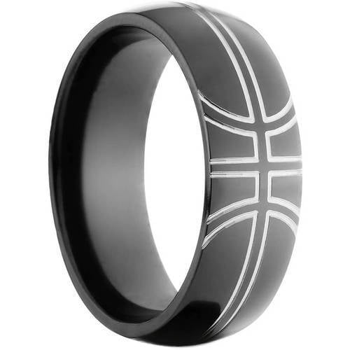 8mm Half-Round Black Zirconium Ring with a Milled Basketball Design