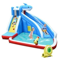 Spaco 4-in-1 Inflatable Water Slide Park with Long Slide and 735W Blower, Jumping Castle Family Backyard Bouncy Castle, Durable Sewn with Extra Thick Material, Idea for Kids