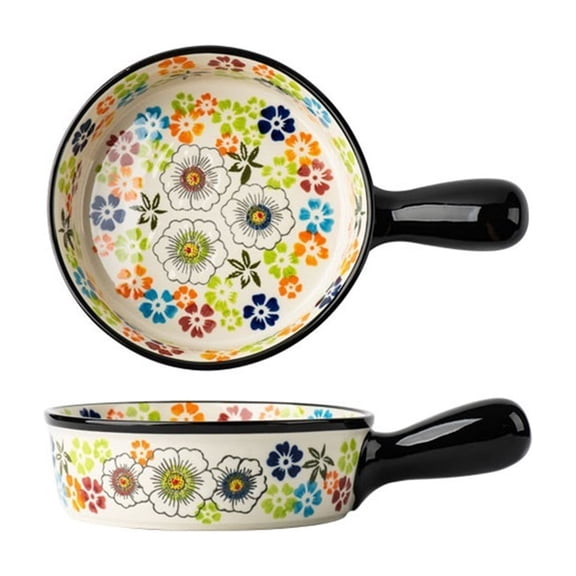 Large Ceramic Baking Dish with Handle, Vintage Deep Dinner Plate for Oven & Microwave