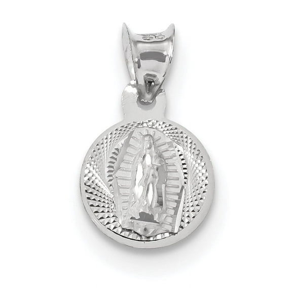 Finest Gold 14K White Gold Our Lady of Guadalupe Semi-solid Round Pendant