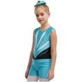 thumbnail image 2 of iiniim Kids Girls Dance Gymnastics Ballet Leotard Sparkly Rhinestones Bodysuit with Shorts Hair Band Blue Green 10, 2 of 7