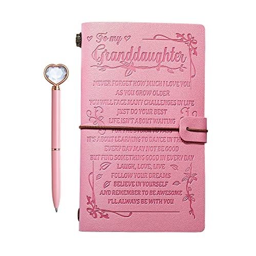 Regalo: Juego de Cuaderno Rosa + Bolígrafo Corazón, Cuaderno de Cuero, Notas Recargables, Diario de Viajes