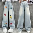 thumbnail image 2 of Staki Star Pants Girls Jeans Baggy Wide Leg Cute Teen Denim Pants Junior Mid Rise Elastic Band with Pockets Casual Clothes 5-9Y 10-14Y(Light Blue,11-12 Years), 2 of 7