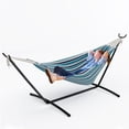 thumbnail image 2 of BeesClover Hamac Double Bleu avec Support, Hamac en Coton Portable Robuste de 450 Lb pour 2 Adultes, Ensemble de Hamacs Autoportant Intérieur Extérieur avec Support en Acier et Sac de Transport, 2 of 8