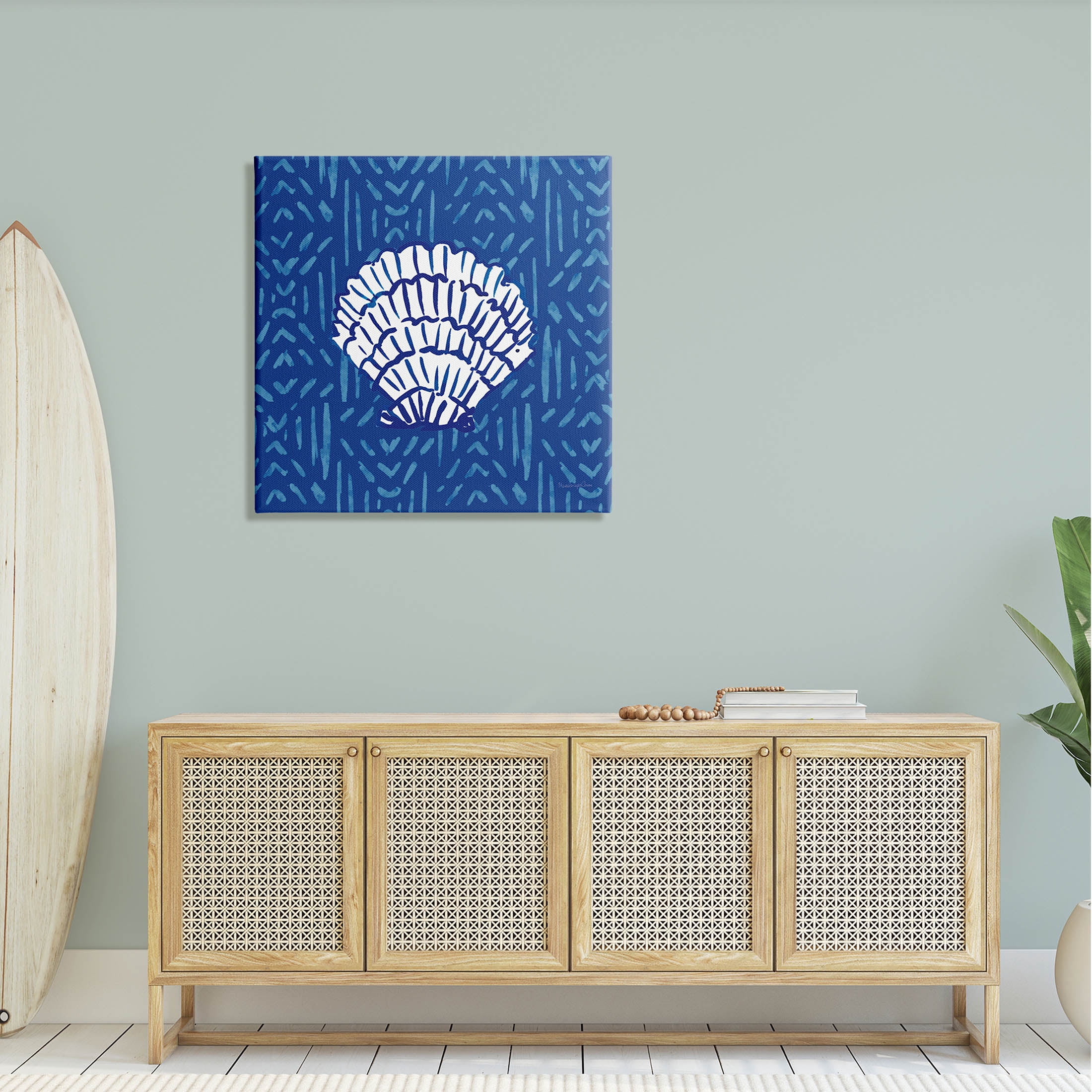 Stupell Industries White Clam Shell Patterned Sea Life Graphic Art Gallery Wrapped Canvas Print Wall Art, Design by Mercedes Lopez Charro