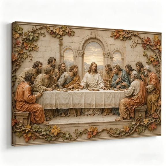 The Last Supper Canvas Wall Art Classical Relief Jesus and Disciples Poster Vintage Christian Faith Painting Living Room Dining Room Religious Decor Print Ready to Hang 8*12