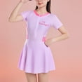 thumbnail image 2 of lcziwo Summer Clearance Prime! Toddler Girls Swimsuit Short Sleeve Zip Front Swimdress One Piece Bathing Suits for Teens Beachwear Swimwear Purple 9 Years, 2 of 4