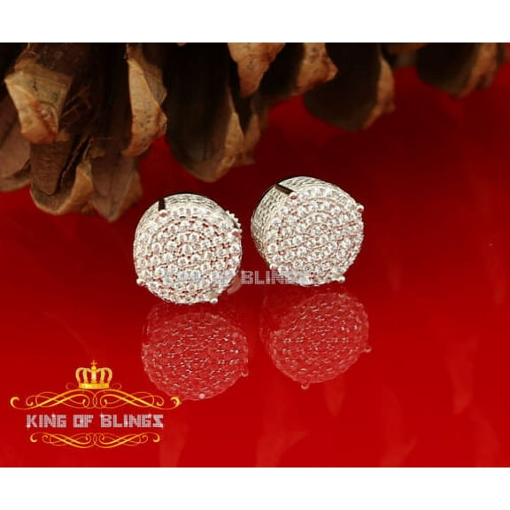King of Bling's Aretes Para Hombre 925 White Silver Women's & Men Cubic Zirconia Round Earring