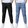 thumbnail image 2 of Trikvn 2-Pack Boys Lightweight Cotton Linen Jogger Pants Elastic Drawstring Waist Casual Trousers with Pockets Comfortable Breathable Bottoms for Vacation Beach, 2 of 7