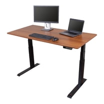 Stand Up Desk Store Dual Motor Electric Adjustable Height Standing Desk with EZ Assemble Steel Frame (Black Frame/Teak Top, 60" Wide)