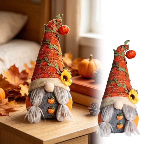 Chmadoxn 12.6" Fall Gnomes Decorations, Pumpkin Sunflower Plush Faceless Doll, Autumn Harvest Thanksgiving Gnome Tabletop Figurine for Home Shelf Fireplace Tiered Tray Decor