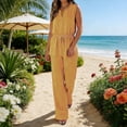 thumbnail image 2 of Miluxas Women's 2 Piece Outfits V Neck Sleeveless Drawstring Waist Tunic Tops and Wide Leg Pants Spring Summer Casual Outfits Yellow, 2 of 9