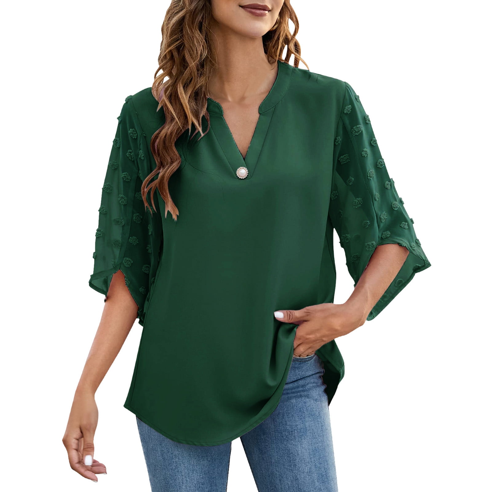 iOPQO shirts for women Womens Blouses And Tops Dressy V Neck Solid ...