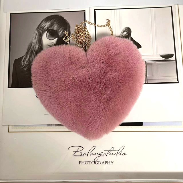 Bolso con forma de corazón, bonito bolso de peluche con forma de corazón de melocotón para mujer, bolso de teléfono móvil a juego, bolso con cadena, bolso diagonal pequeño