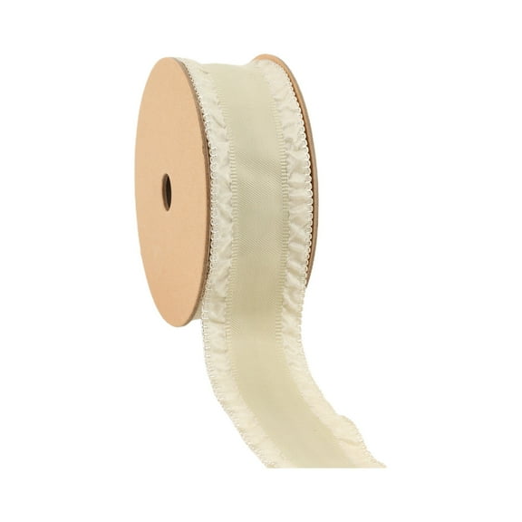 LaRibbons 1 1/2" Ruffle Ribbon, Cream, 20 Yard Roll