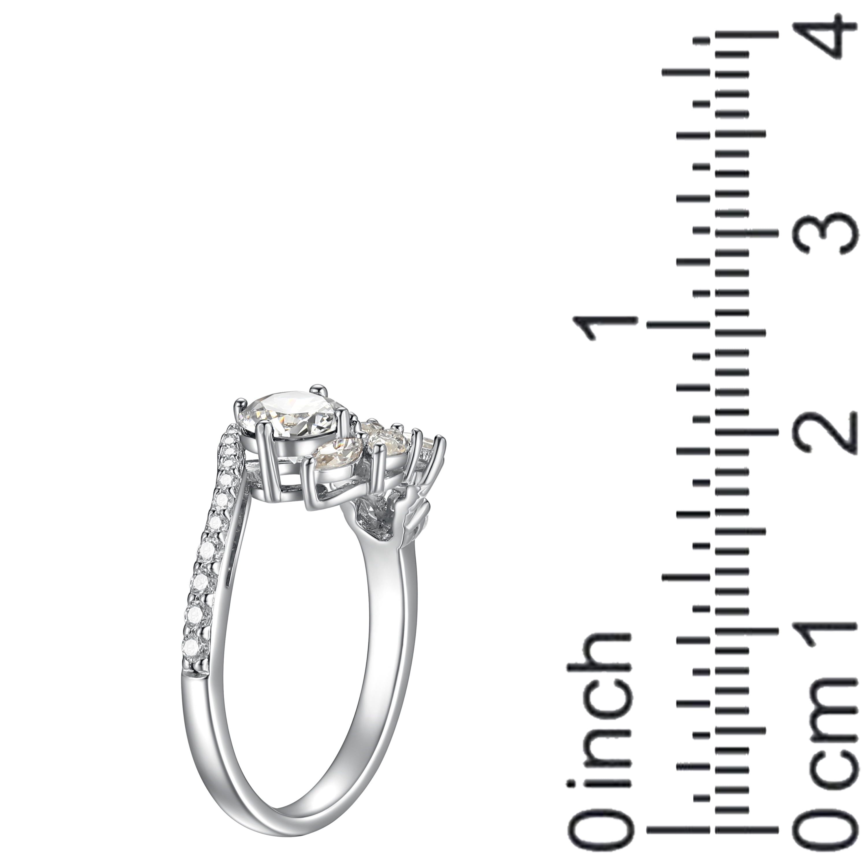 Forever Facets Moissanite Ring in Rhodium Plated Sterling Silver, Adult Female