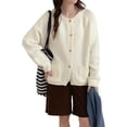 thumbnail image 2 of Women'S Long Sleeve Crew Neck Chunky Oversized Button Up Cute Cardigan Fall Trendy Sweaters Clothes Cream White One size, 2 of 8