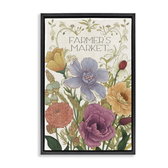 Vintage Farmer's Market Garden Black Framed Floater Canvas Wall Art, design by Sasha