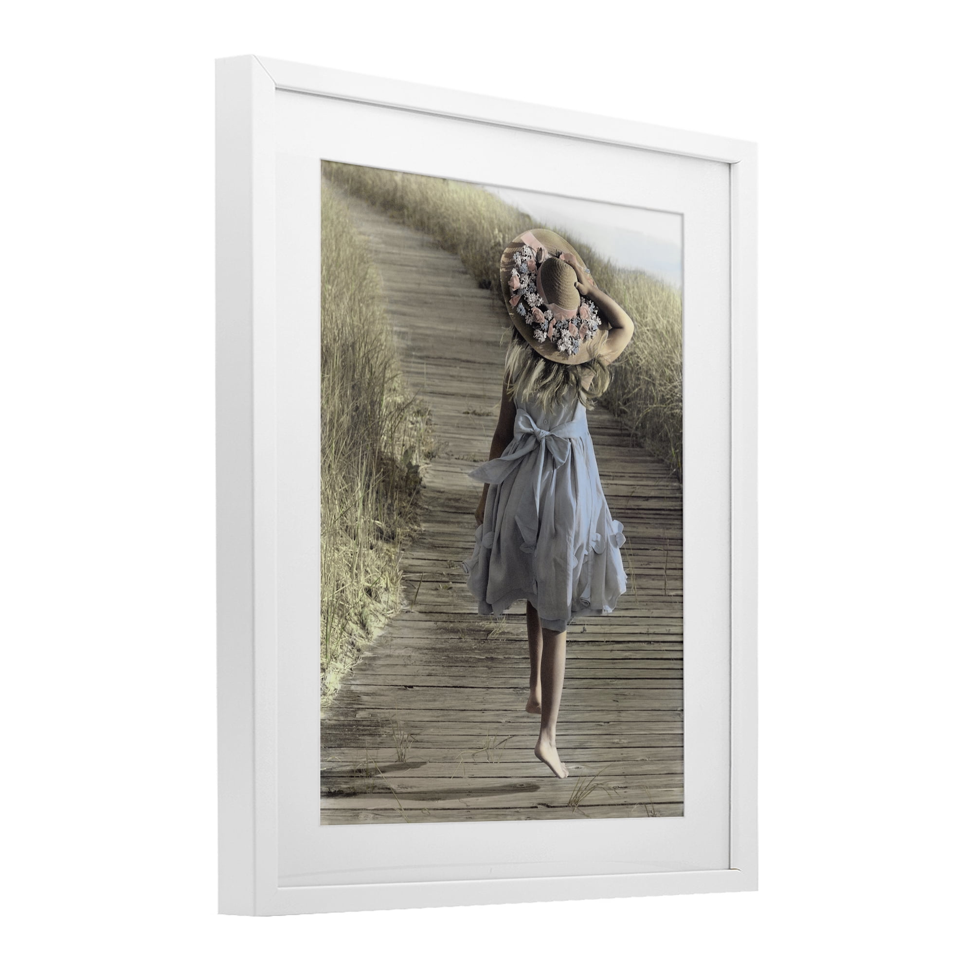 Stupell Industries Girl With Sun Hat Walking White Framed Print Under Glass, design by Kendra Dew