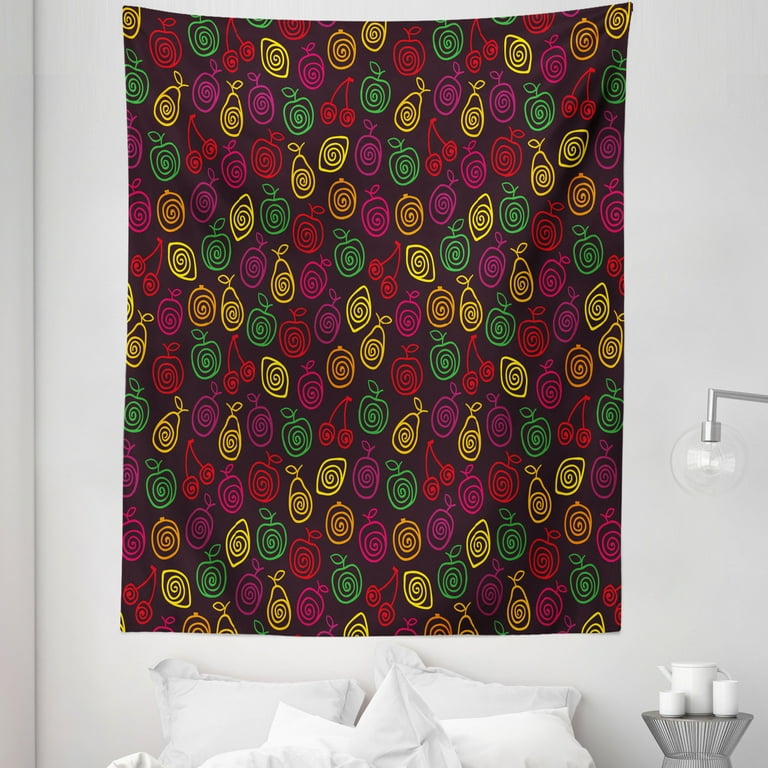 Fruits Tapestry Doodle Apples Cherries Pears Spiral Featured