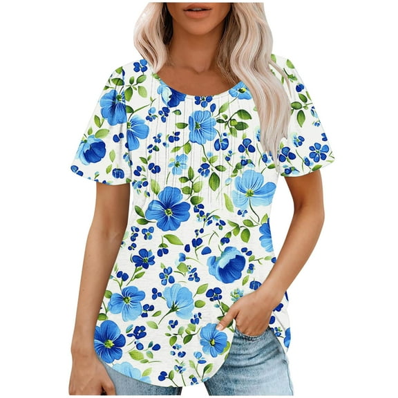 Floral Printed Tops For Women Summer Tops For Women Trendy With Sleeves Cute T Shirts For Women Graphic Womens Blouses Dressy Casual Short Sleeve V Neck