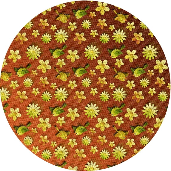 Ahgly Company Machine Washable Indoor Round Transitional Yellow Area Rugs, 4' Round