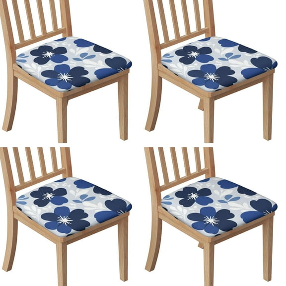 Blue Pioneer Flower Seat Covers for Dining Room Chairs Set Of 4,Stretch Printed Washable Chair Seat Cover with Elastic Ties and Button,Removable Waterproof Couch Cushion Covers