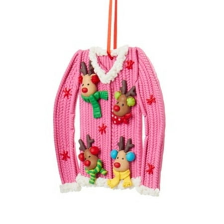 pink ugly sweater with reindeer clay christmas ornament 3 pink ugly sweater with reindeer clay christmas ornament 3