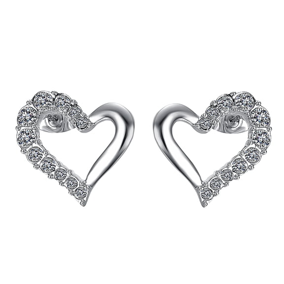 Yoursfs Silver Open Heart Stud Earrings for Women Platinum Plated Cubic Zirconia Earrings Studs Hypoallergenic Earring Jewelry for Wife Girlfriend Gifts