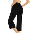 thumbnail image 3 of Capri Pants for Women Wide Leg High Waist Yoga Sweatpants with Pockets Causal Loose Pull On Lounge Pants Black L, 3 of 6