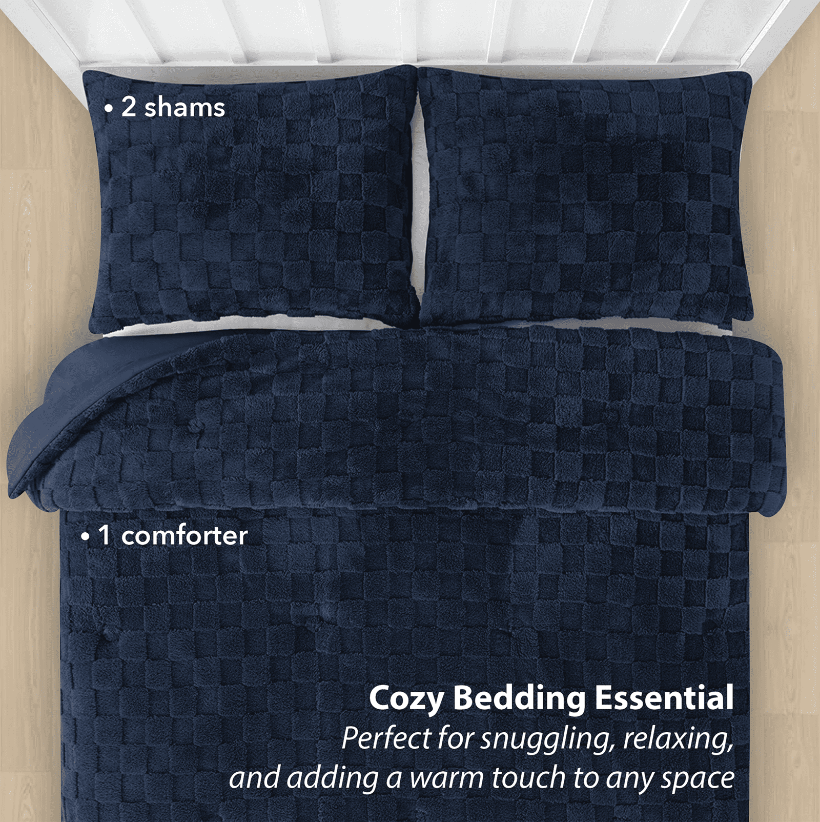 Your Zone 3-Piece Navy Embossed Checkerboard Comforter Set Twin/Full, Unisex, Kids