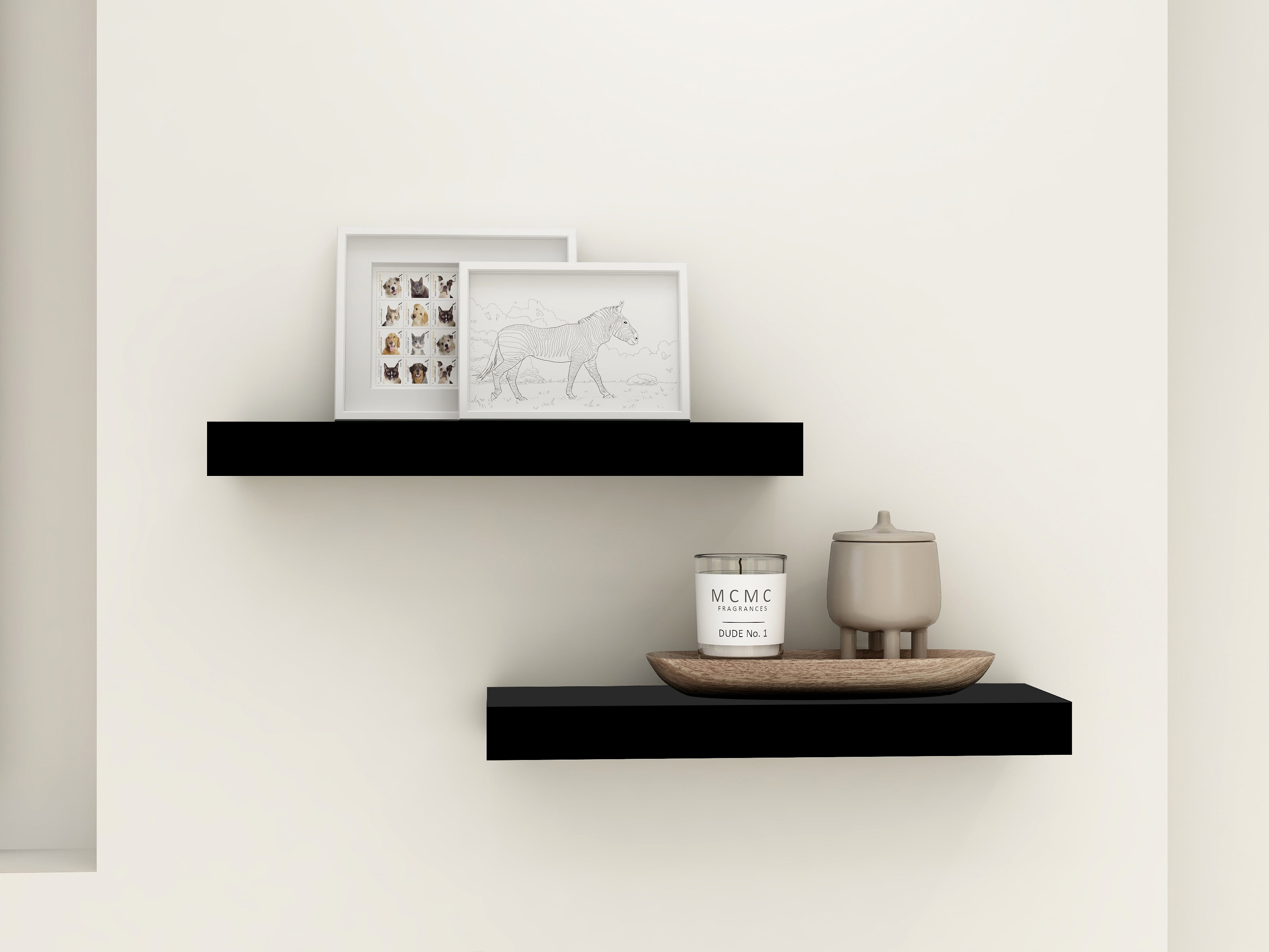 (4 pack) Mainstays Black 16.5" Wood Floating Shelves, Set of 2