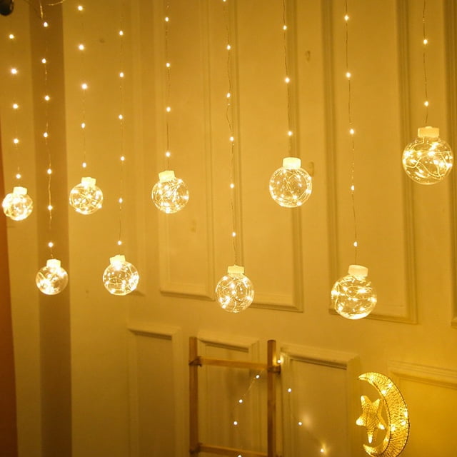 Lámpara de alambre de cobre con forma de bola de los deseos para árbol de Navidad, muñeco de nieve y Papá Noel, con luz LED, para cortina, decoración navideña, para ventana