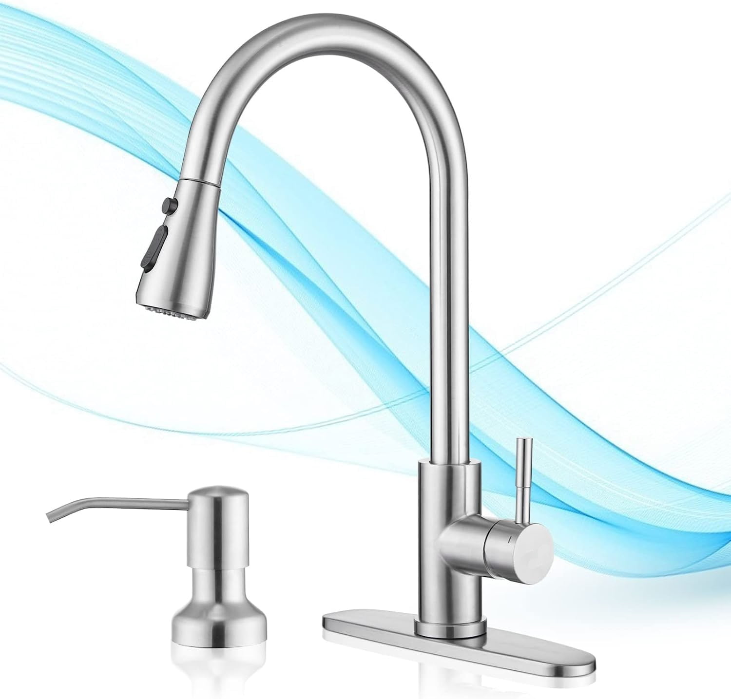 CES Kitchen Faucet with Pull Down Sprayer Brushed Nickel, High Arc