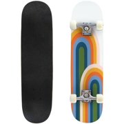 Skateboards for Beginners Mid Century Downloadable Rainbow Rainbow Wall Decor Print Geometric 31"x8" Maple Double Kick Concave Boards Complete Skateboards Outdoor for Adults Youths Kids Teens Gifts