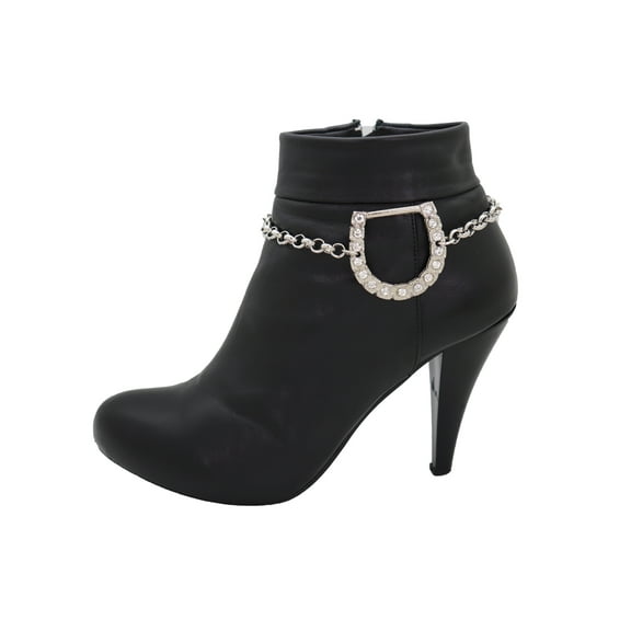Women Silver Metal Boot Chain Bracelet Shoe Western Horseshoe Charm