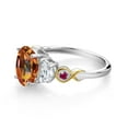 thumbnail image 3 of Gem Stone King 925 Silver and 10K Yellow Gold 3-Stone Ring Oval Ecstasy Mystic Topaz and Moissanite (2.50 Cttw, Size 6), 3 of 3