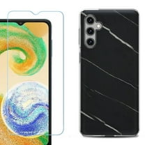 OneToughShield ® Compatible with Samsung Galaxy A15 5G, Shockproof Phone Case, with Tempered Glass Screen Protector - Marble / Black