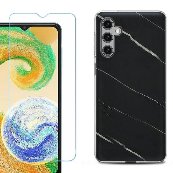 OneToughShield ® Compatible with Samsung Galaxy A15 5G, Shockproof Phone Case, with Tempered Glass Screen Protector - Marble / Black