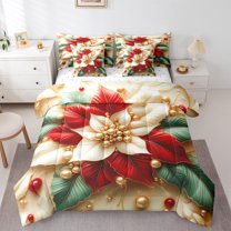 jejeloiu Christmas Red Floral Twin Bedding Sets 7-Piece,Happy New Year Bedding Comforter Set,Xmas Theme Sheet Sets For Teens,Breathable Home Decor Reversible
