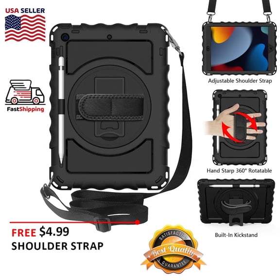 AMZER TUFFEN Multilayer Case with 360 Degree Rotating Kickstand with Shoulder Strap, Hand Grip for 10.2 inch iPad 7th, 8th, 9th Gen