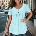 thumbnail image 3 of Ounisa Womens Summer Short Sleeve Tops Solid Casual Crochet Eyelet Shirts Dressy Blouses for Business & Casual Wear, 3 of 7
