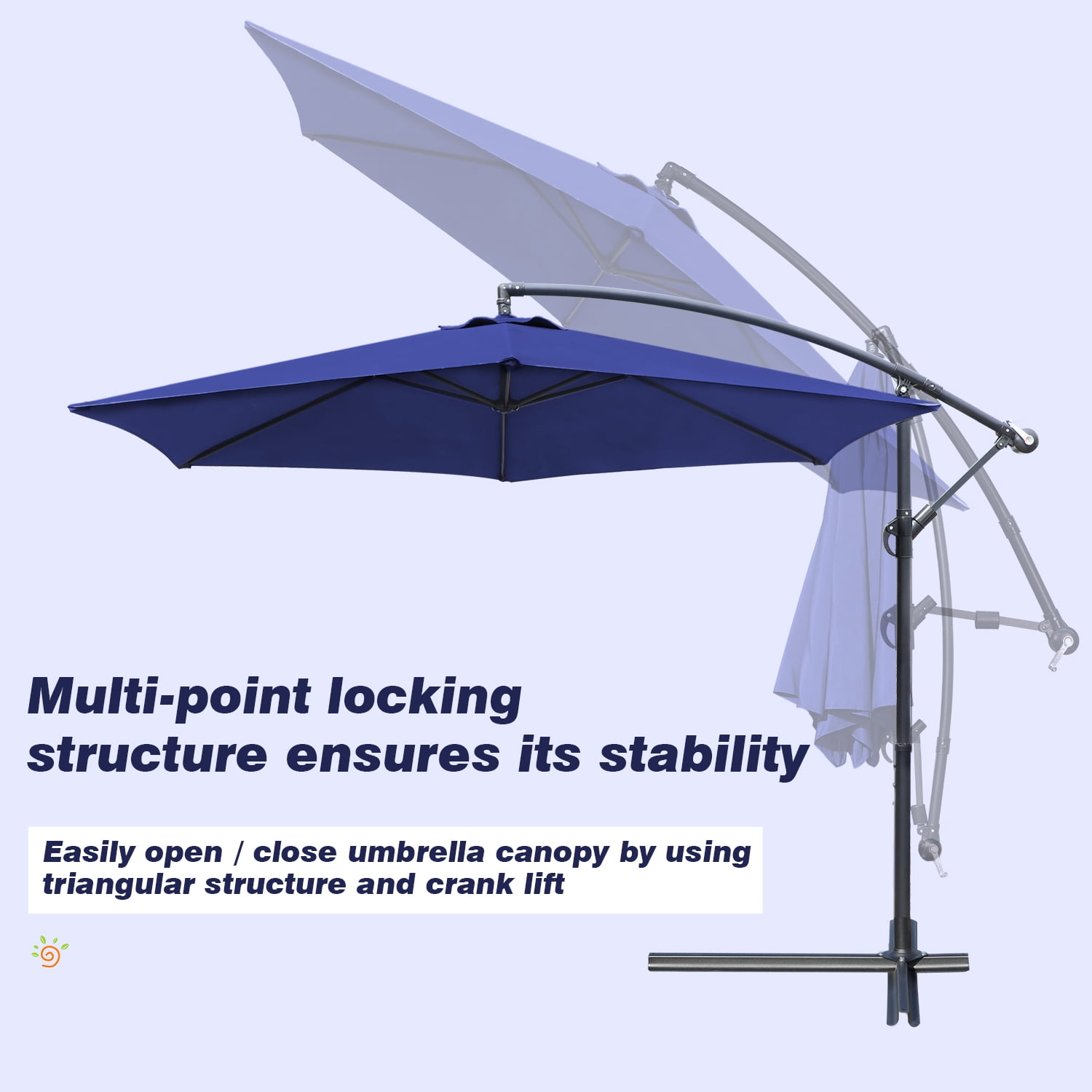 Devoko 10' Patio Offset Cantilever Umbrella Outdoor Market Hanging with Crank & Cross Base Dark Blue